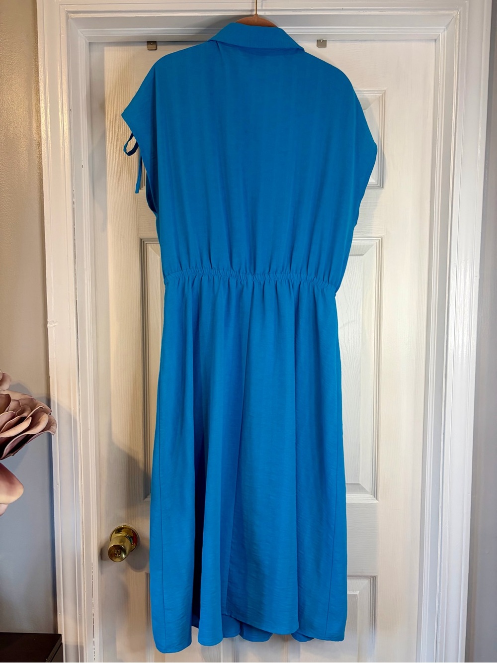 Maggy London Turquoise Tie-Waist Midi Shirt Dress - Picture 3 of 9